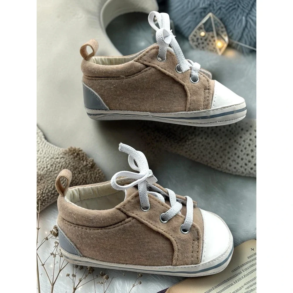 Carters Child of Mine Tan Jersey Knit Crib Shoes Sneakers 3-6M Baby Boys Girls